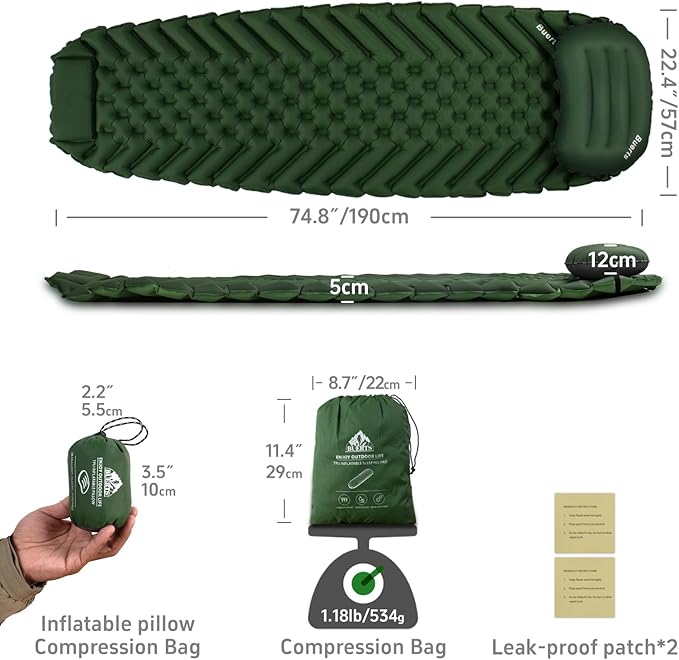 Camping Sleeping mat and Inflatable Pillow - Set Portable Ultra-Light Thickened Quick to inflate in 30s can be Spliced. Suitable for Backpacking Hiking Camping and Other Scenes