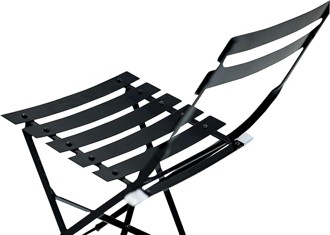 Carolina Chair &amp Table Bistro Set of 2 Foldable Outdoor Chairs - Elegant Powder Coated Metal Seat and Frame Folding Chairs - Modern Style Space Saving Furniture for Patio Balcony or Garden (Black