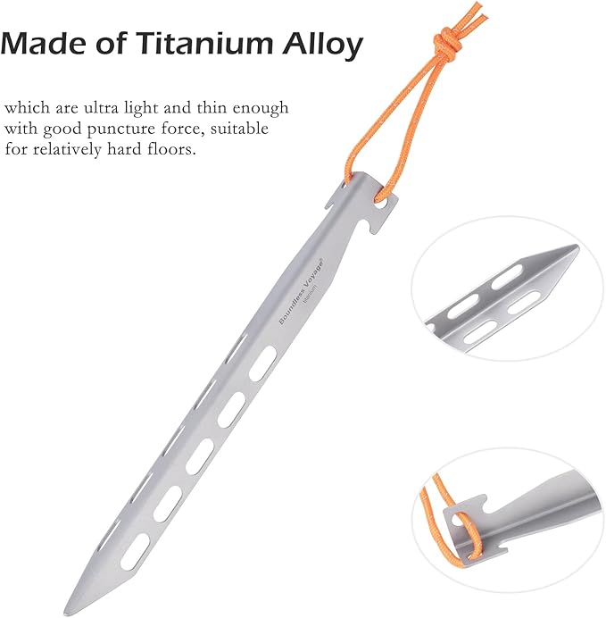 Boundless Voyage Titanium Tent Stakes 20cm/7.8 in. V-Shape Tent Pegs Nails (8-Pack) Outdoor Camping Ultralight Awning Canopy Accessories