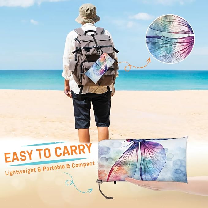 Dragonfly Animal Lightweight Beach Blanket Waterproof Sandproof 59X68 Sand Free Beach Mat with 4 Stakes Compact Outdoor Blanket for Beach Quick Drying Picnic Mat for Travel Camping