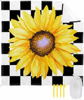 Beach Blanket Waterproof Sandproof Watercolor Sunflower on Checkered Quick Drying Beach Mat with 4 Stakes Yellow Black White Lightweight Picnic Blanket for Travel Camping Outdoor 95x80