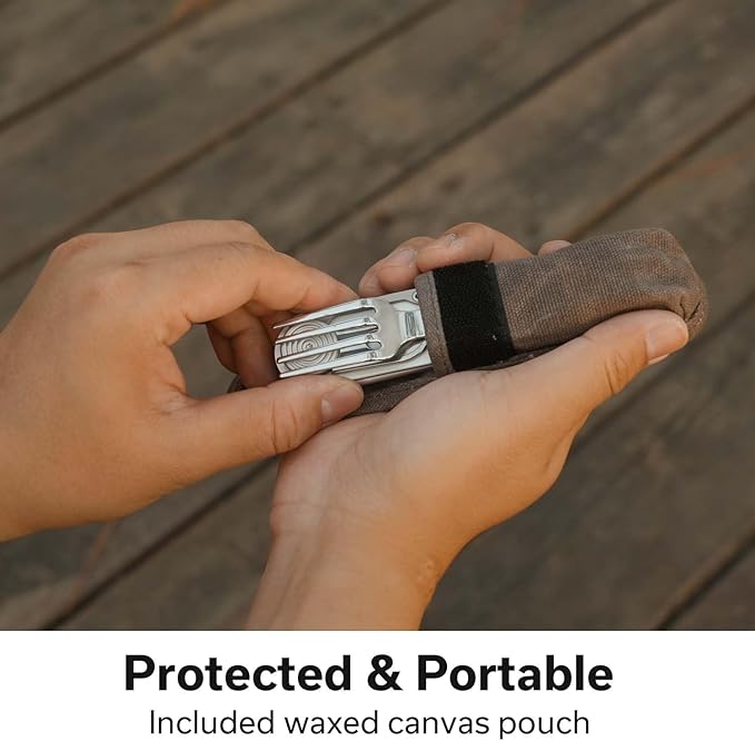 CIVIVI Partake 4-in-1 Camping Utensil Detachable Stainless Steel Folding Knife Fork Spoon &amp Bottle Opener Multi-Tool with Waxed Canvas Pouch for Travel Camping Hiking C24032C-3 Silver