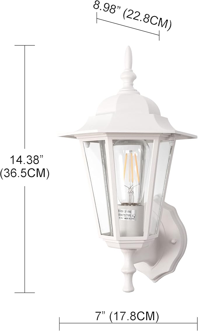 GruenlichOutdoor Wall Lantern Wall Sconce as Porch Lighting Fixture with E26 Medium Base Aluminum Housing Plus Glass Water-Proof Rated Bulb Not Included White Finish 2 Pack