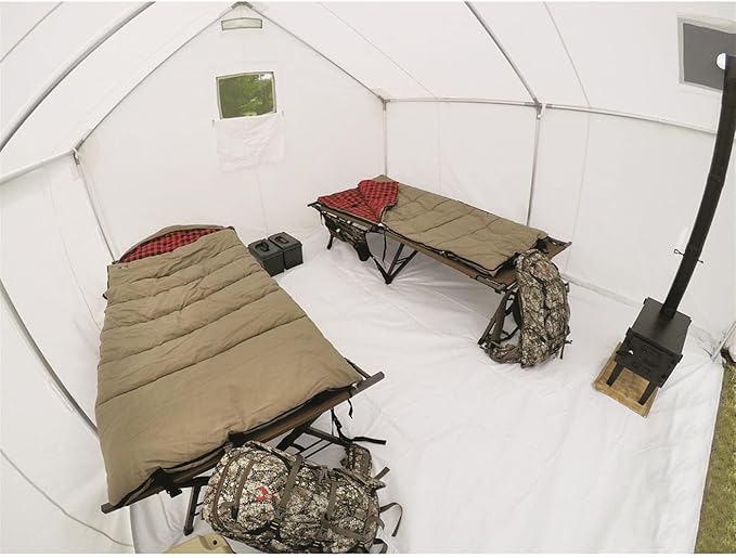 Guide Gear 10x12' Canvas Wall Tent and Frame for Hunting Outdoor Camping 4 Season All Weather Tents with Stove Jack Opening