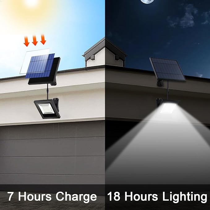 Solar Lights Outdoor Waterproof with 16FT Cord Dusk to Dawn 4400mAh LED Flood Light 6000K Security Lighting for Outside Flag Pole Porch Shed (White 2 Pack)