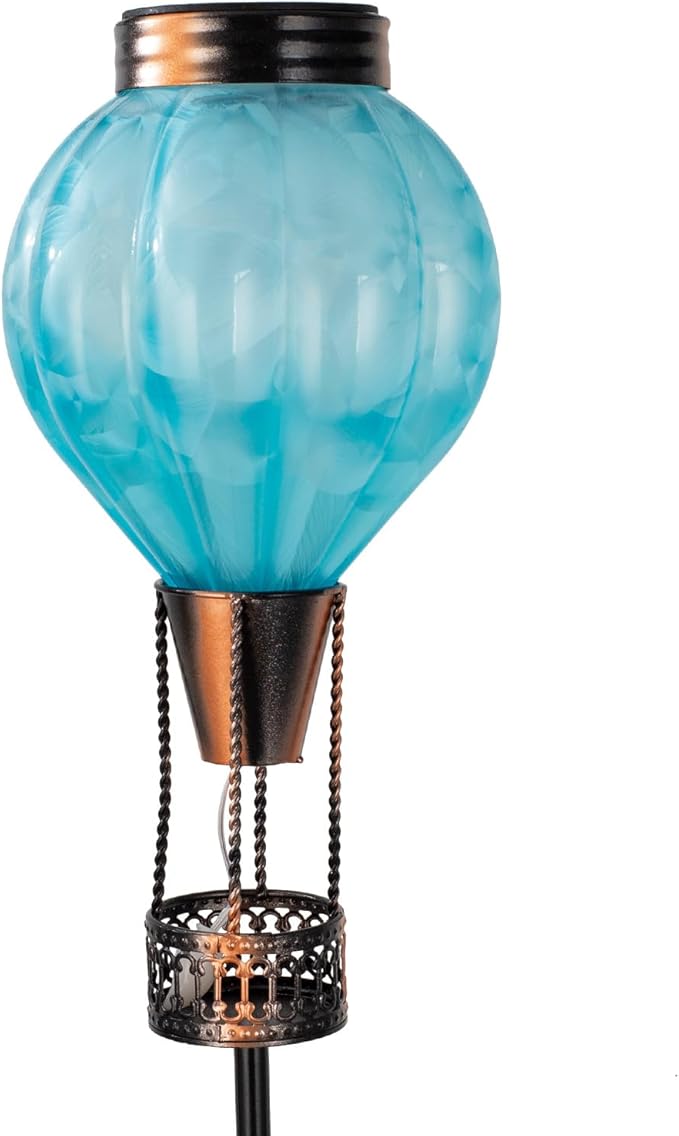 Solar Garden Lights Outdoor with Hot Air Balloon Stake Garden Lights Solar Waterproof Flickering Lantern Lawn Pathway Patio Decor（Blue）
