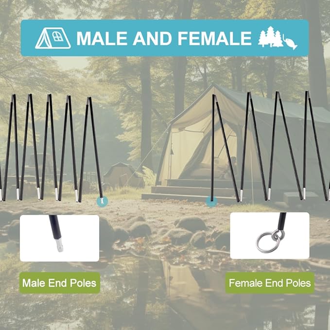 Unassembled Tent Poles Replacement Female and Male End Tent Compatible Aluminum Tent Pole Repair Kit 2 Poles Pack
