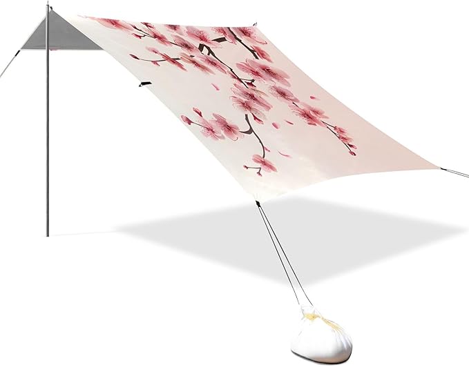 ALAZA Cherry Blossom Pink Flower Beach Tent Sun Shelter UPF50+ Protection Beach Shade Canopy w/ 4 Sandbags for Outdoor Camping Fishing Backyard Fun Picnic 10x9 ft