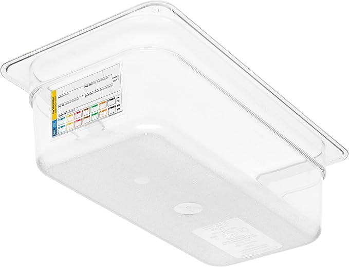 Carlisle FoodService Products Storplus Permalabel Food Storage Container Food Pan with Integrated Label for Kitchen and Restaurant Polycarbonate 1/3 Size 4 Inches Deep Clear - (Pack of 6)