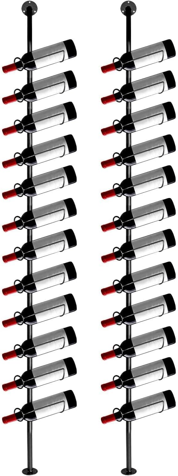 5 Pack 60 Bottles Wall Mount Bottle Display Holder Black Metal DIY Detachable Bottle Display Shelf for Commercial Restaurants Pantry