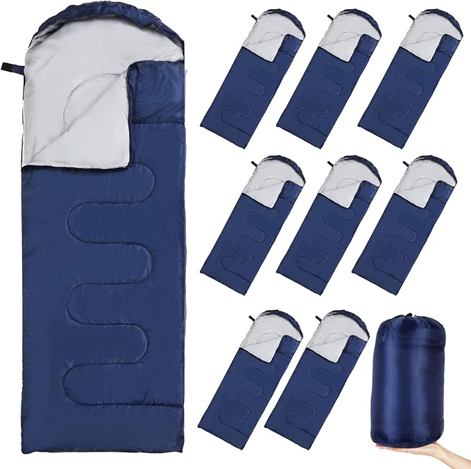 Macarrie 10 Pcs Bulk Sleeping Bags for Homeless Donation Shelter Adults 0 Degree Waterproof Sleeping Bags with Compression Sack for Cold Weather Emergency Hiking Camping Warm