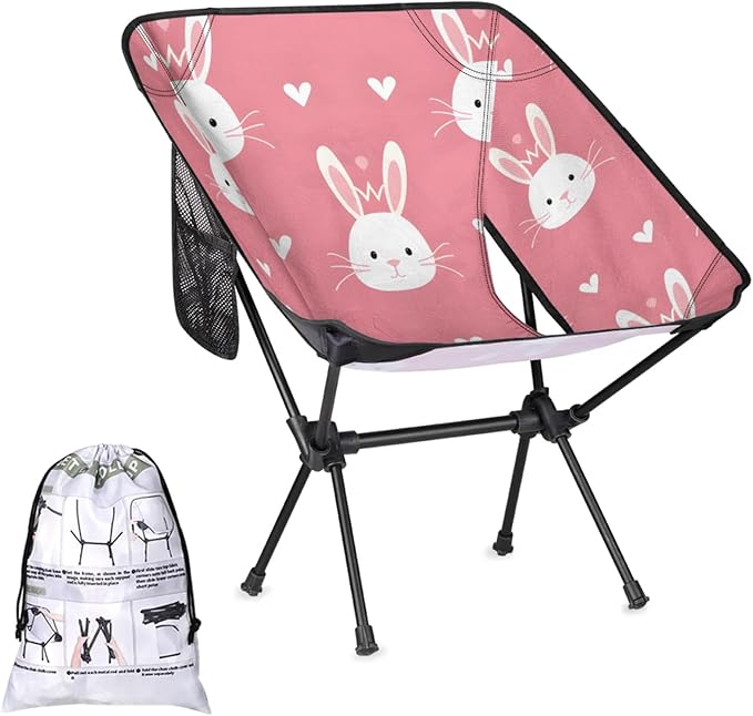 Folding Camping Chair Rabbits Love Heart Camping Chairs Lightweight Portable Chair Outdoor Foldable Chairs for Camping Travel Picnic Beach Hiking