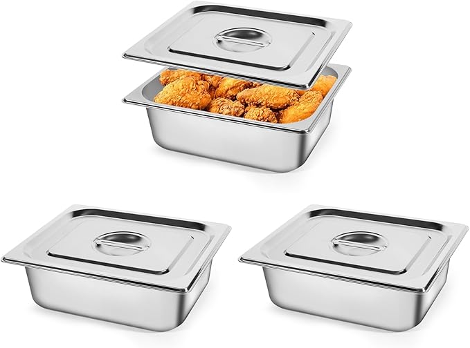 Hotel Pan 1/2 Size - Stainless Steel Steam Pan With Lid 4 Deep Food Pan Anti Jam Stainless Steel Buffet Commercial