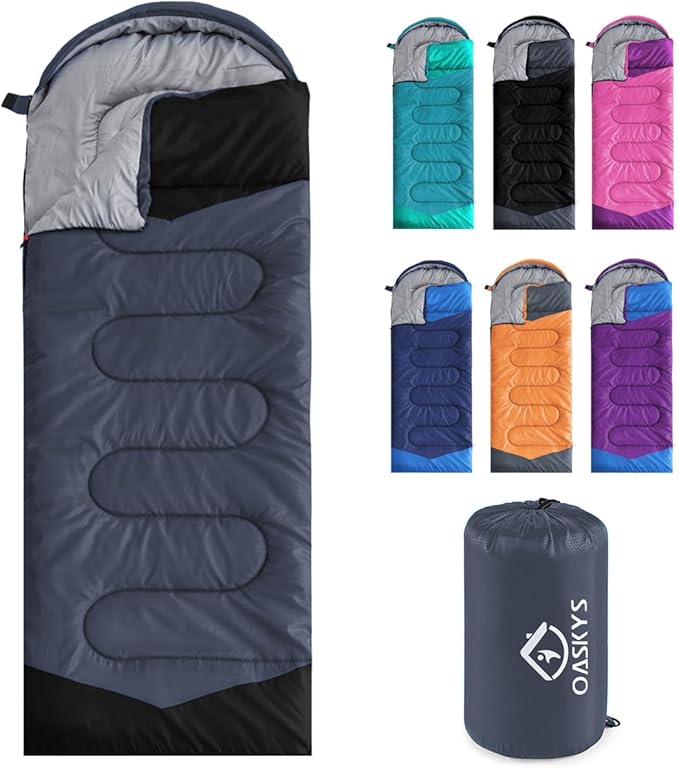 oaskys Camping Sleeping Bag - 3 Season Warm &amp Cool Weather - Summer Spring Fall Lightweight Waterproof for Adults Kids - Camping Gear Equipment Traveling and Outdoors