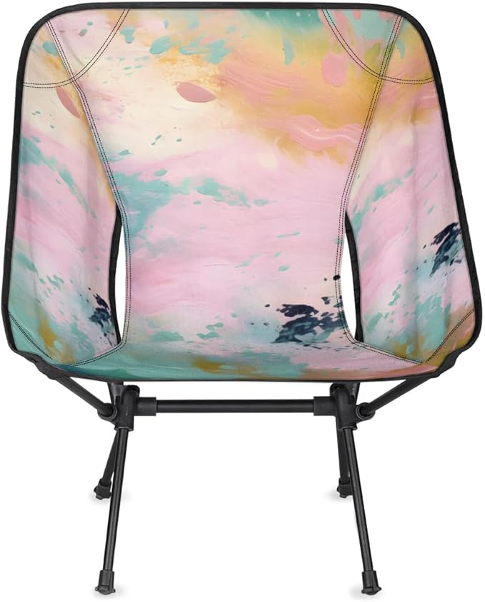 Portable Camping Chair Tie Dyeing Ultralight Folding Camping Chair Pink Watercolor Backpacking Hiking Chair with Cup Holder for Outdoor Travel Beach Picnic Festival Compact Portable 176 lbs Capacity