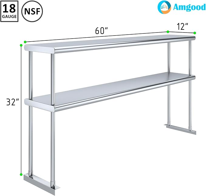 AmGood Double OverShelf Stainless Steel NSF - Many (60 Long x 12 Deep)