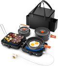 Hisencn Camping Stove2 Burner Propane Stove20000 BTU/h Camping Cooking set Includes Frying PanKettle and PotAdjustable Burners &amp Piezo IgnitionPortable stove for camping OutdoorBlack