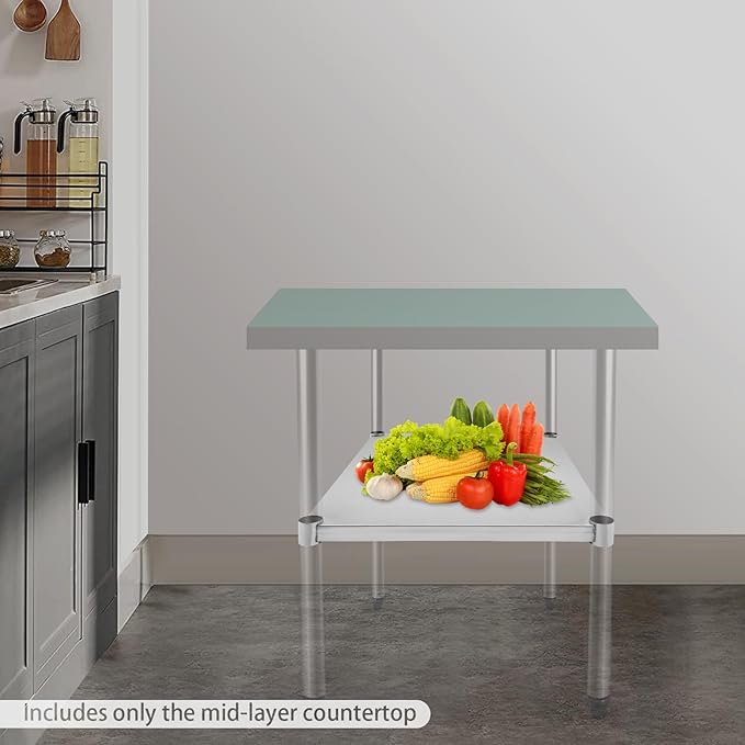 Eapmic Undershelf for Work Tables Adjustable Lower Shelf Stainless Steel Bottom Shelf Add for Commercial Prep Table Restaurant Kitchen Bakery Garage Workshop Use (27.95x21.65in A)
