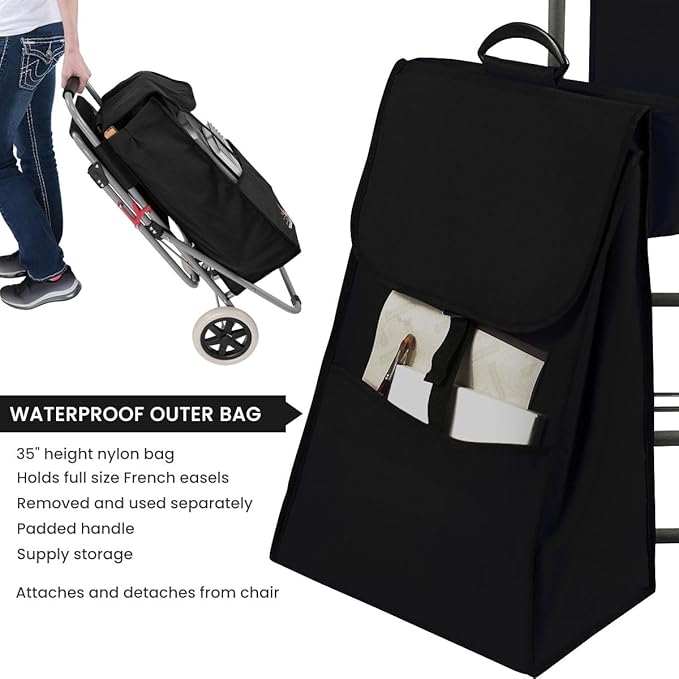 Creative Mark The ArtComber Folding Big Wheeled Portable Rolling Chair/Art Cart with Storage - Black