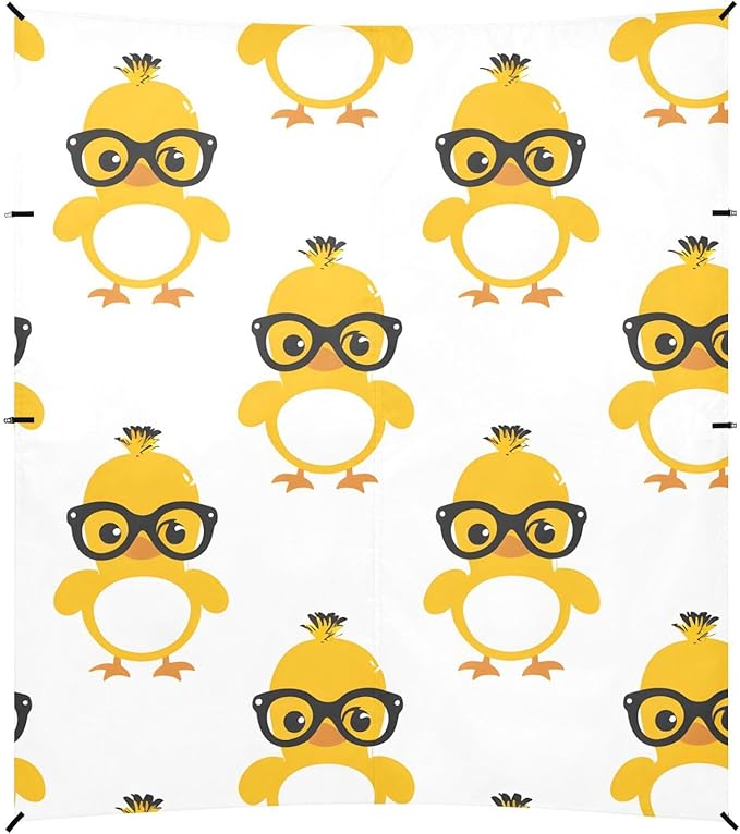 ALAZA Cute Yellow Duck W/Glasses Beach Tent Sun Shelter UPF50+ Protection Beach Shade Canopy w/ 4 Sandbags for Outdoor Camping Fishing Backyard Fun Picnic 10x9 ft