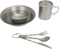 Sanpyl Ti Camping Cutlery Set Includes Plate Bowl Cup Cutter Fork Spoon Lightweight Portable Camping Utensil Kit for Backpacking Hiking Picnics