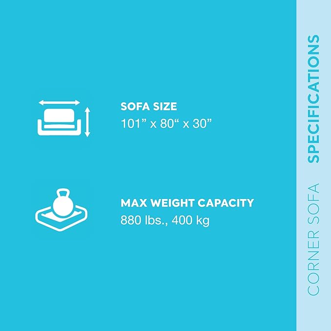 Intex Inflatable Corner Sofa L-Shaped Couch with 880 lb. Weight Capacity 2-in-1 Valve for Easy Indoor Setup 101 x 80 x 30”