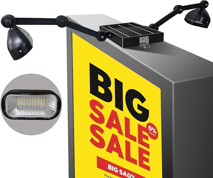 Solar Sign Lights Outdoor 120 LEDs Solar Billboard Light IP65 Waterproof 5200 mAh Up to 12 Hrs Commercial Solar Signboard Light for Real Estate Signs Business Shops Bus Stop Yard Sign