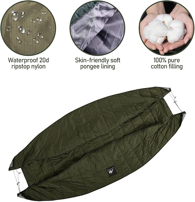 Double Hammock Underquilt HIKERBRO 4 Season Heavy Duty Under Quilt with Tree Straps Large Hammock Protector for Winter Camping Backpacking Hiking