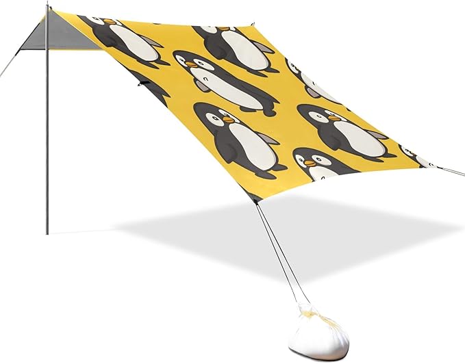 Cute Chubby Fat Penguin Camping Sun Shelter Beach Tent Portable Beach Sun Shade Outdoor Canopy for Camping Trips Fishing Picnic