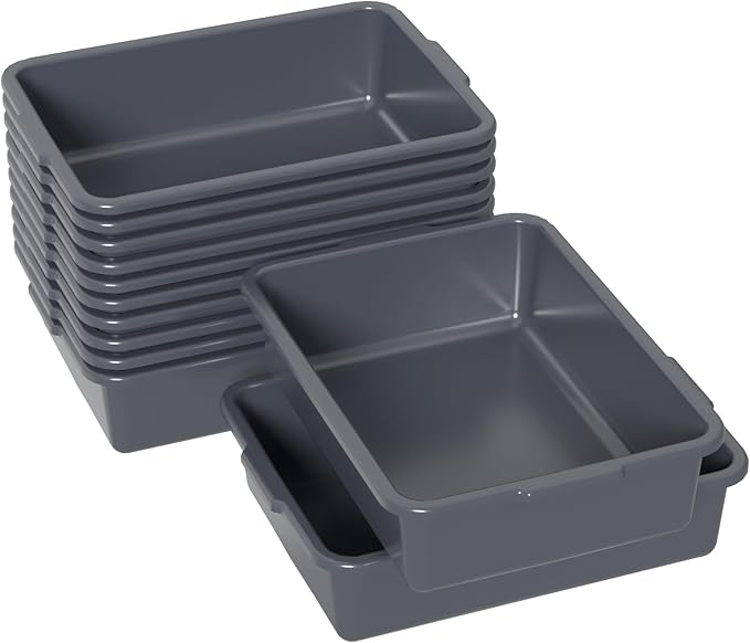12-Pack Bus Box Commercial 13 L Dishpan Tub for Restaurant Gray Plastic Bus Tubs