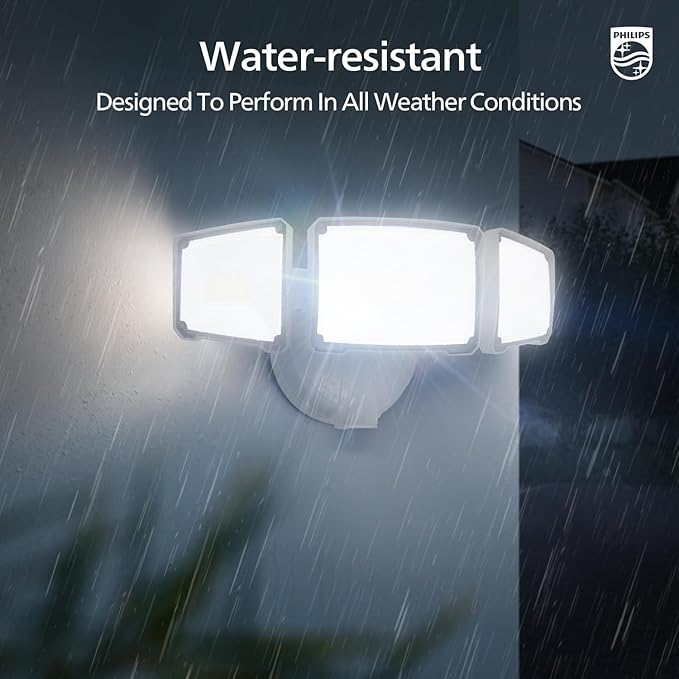 Philips 72W 7400LM LED Flood Lights Outdoor Switch Controlled Aluminum Security Lights 3 Adjustable Heads Wall Mount 5000K Daylight Waterproof for Yard Garage (2 Packs)