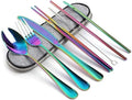 8Pcs Tableware Reusable Travel Cutlery Set Camp Utensils Set with Stainless Steel Spoon Fork Chopsticks Straw Portable Case