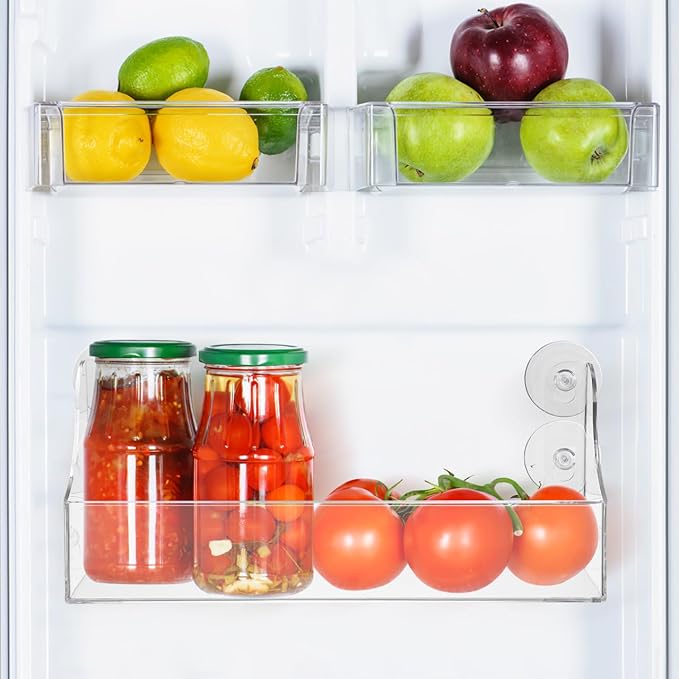Ciieeo Suction Rack Transparent Acrylic Drink Rack for Refrigerator 13.14X5.70X2.95 Inch Suction Cup Mounted Beverage Storage Shelf Organizer for Fridge Door and Shower Wall