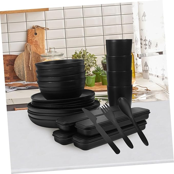 STOBAZA 4Sets Camping Tableware Reusable Dining Dishes with Bowls Plates Cutlery and Cups Compact Portable for Outdoor Picnics Dishwasher