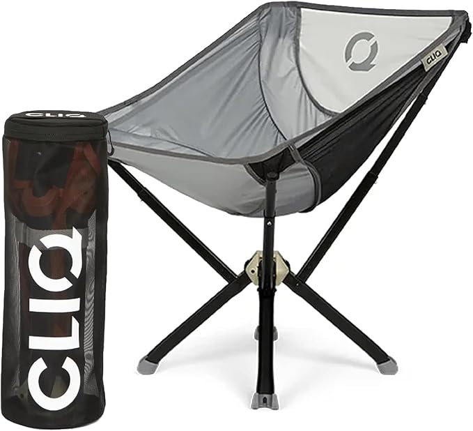 CLIQ ClassiQ 2.0 Camping Chair with Carry Bag - Portable Folding Chair &amp Bag for Outdoors - Reinforced 400 lb Capacity - Quick-Setup Travel Chair for Camping Beach &amp Hiking - Grey