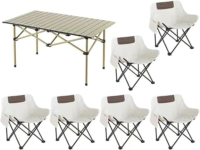 7Pcs Folding Camping Chairs &amp Table Set - Picnic Table Design Folding Chair Set with Table for Picnic Party BBQYellow