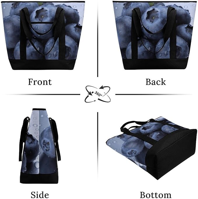 Insulated Shopping BagLarge Reusable Cooler Bags Blueberry Printed Foldable Shopping BagTravel Waterproof Shoulder Bag