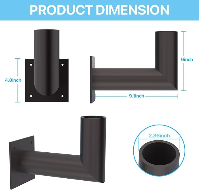 HYPERLITE Wall Mount Bracket: 90 Degree for Parking Lot Light - L Shape Bracket for 2 3/8 inch Slip Fit Lights Lighting Mounting Bracket Extension Pole for LED Shoebox Area Lights Street Pole Light