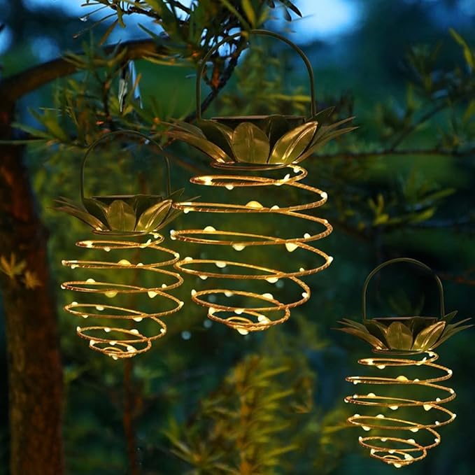 4 Pack Outdoor Solar Hanging Lantern Lights - 60LED Waterproof Solar Pineapple Light Outdoor for GardenYard Porch Lawn Backyard Landscape Pathway Patio Outside Gardening