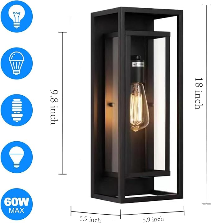 6Pack 18inch Outdoor Wall Light Fixtures Exterior Waterproof Modern Matte Black Wall Lamps with Glass ShadesE26 Sockets Porch Light for Front Door Patio Entryway