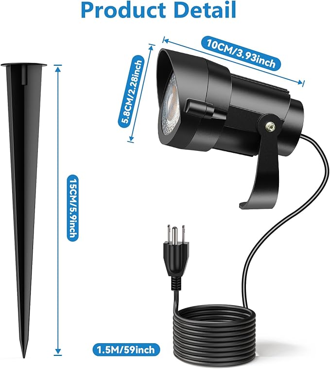 HIBOITEC 12W Spot Lights Outdoor 110V to 120V Landscape Lighting Waterproof Spotlight with 4.9ft 3-Plug LED Plug in Landscape Lights for Yard Gardern Decorations 5000K 2Packs