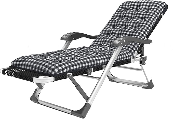 Deck Chair Recliner Folding Single Lunch Break Bed Adjustable Home Backrest Lounge Chair Portable Multi-Function Beach Sun Lounger with Cotton Pads 178×67×25cmColor