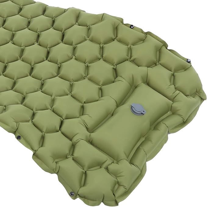 Camping Sleeping Pad with Foot Press Inflation &amp 3D Support - Lightweight Air Mattress (700g) for Backpacking 40D Nylon TPU Compact for Travel