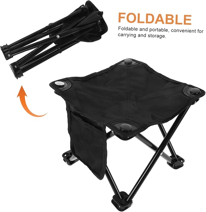 Veemoon Outdoor Folding Stool Portable Fishing Chair Side Pocket Lightweight Camping Stool for Hiking Travel and Picnics Ergonomic Design for Comfort and Stability
