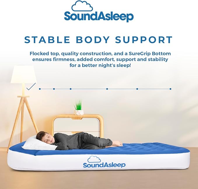 SoundAsleep Dream Series Big Kids Air Mattress with High Speed External Pump - Portable Blow up Bed for Big Kids - Inflatable Air Mattress for Home and Camping