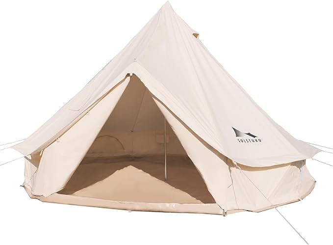 SOLSTUKUCanvas Tent Bell Yurt 4 Seasons for Camping with Stove Jack Breathable Holds up to 6 People Family Camping Outdoor Hunting Party