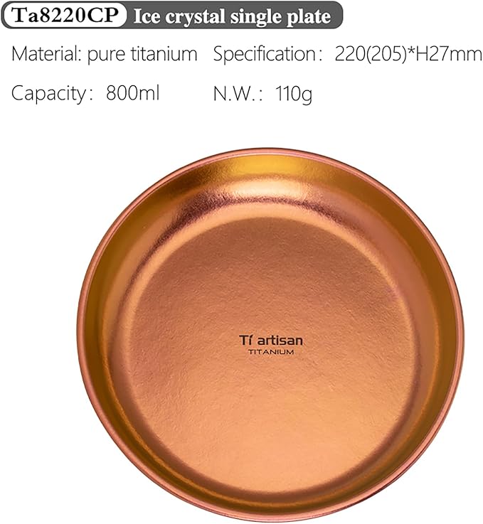 Titanium Plate Camping Picnic Tableware 27fl oz Cooking Utensils Extremely Light Dishes Bowl 110g (TA8220CP)
