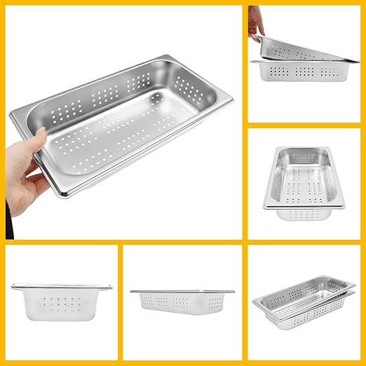 Hotel Pans 2-Pack 1/3 Size Stainless Steel Perforated Steam Table Pan--2 Deep Food Grade Anti-Jam Buffet Pan for Kitchen Drain &amp Steam Vegetable Dishwasher/Oven/Freezer Safe 12.75*6.89*2in
