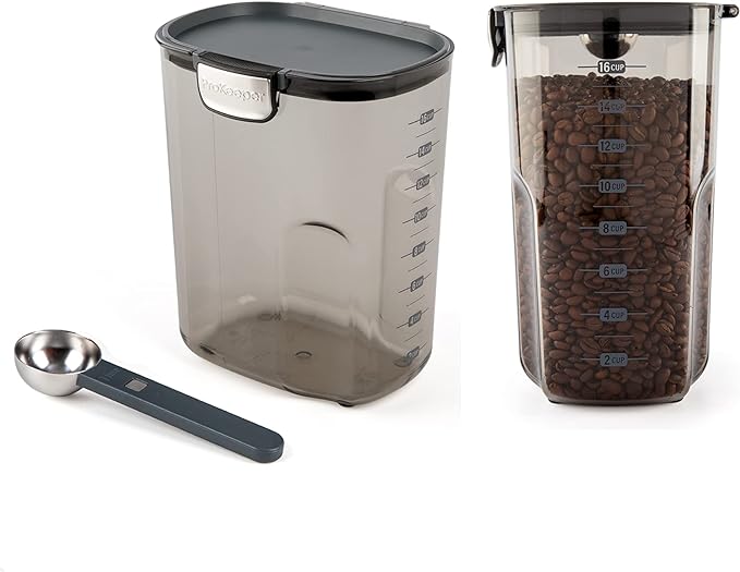 Progressive International ProKeeper+ Clear Plastic Airtight Food Baker's Kitchen Storage Organization Container Canister Set with Magnetic Accessories 2- Piece Set (Coffee 4.3-Quart)
