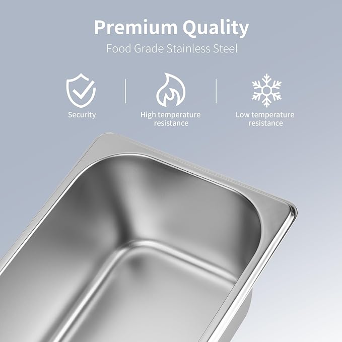 3 Pack 1/3 Size Steam Table Pan with Lid 4 Inch Deep Restaurant Hotel Pan Stainless Steel Steam Containers for Household or Kitchen Use